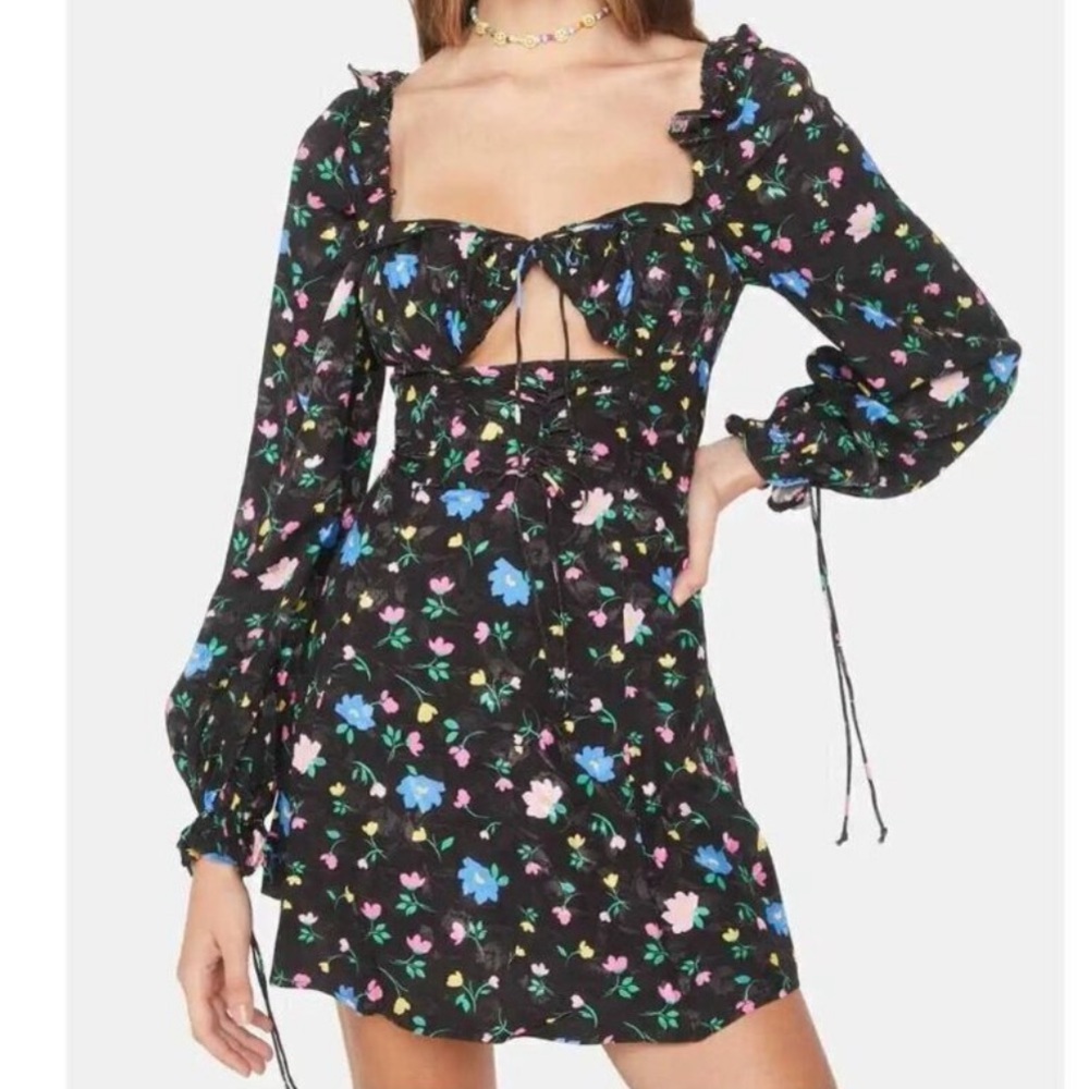 For Love And Lemons Lexy Black Floral Long Sleeve Mini Dress ⭐️